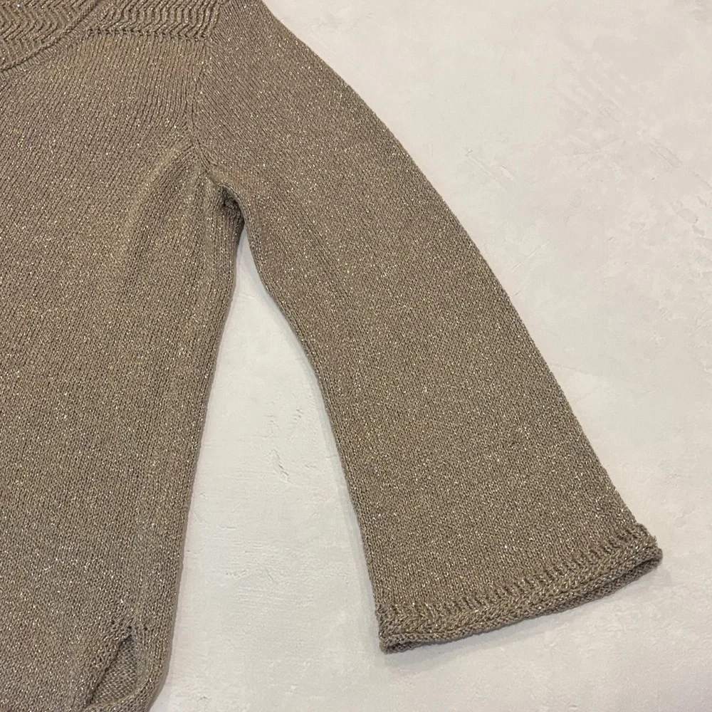 Democracy Gold Metallic Knit V-Neck Sweater, Large